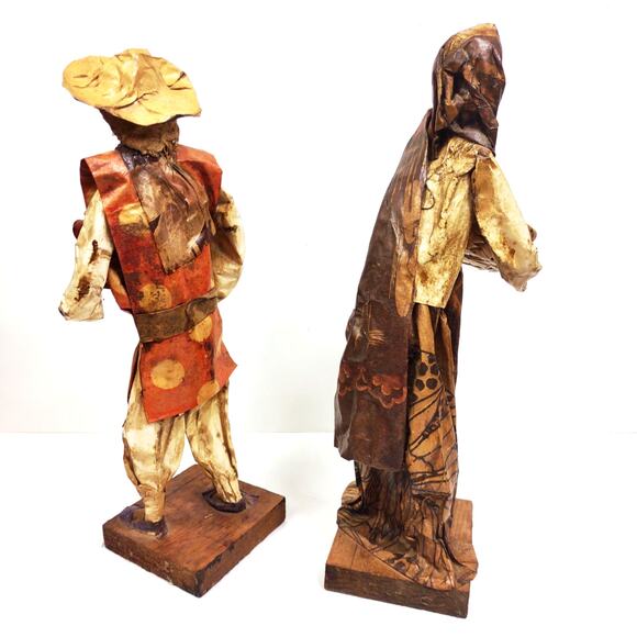 Vintage Mexican Folk Art Paper Mache Figures 14" Handmade Village People Set 2 - Picture 2 of 10